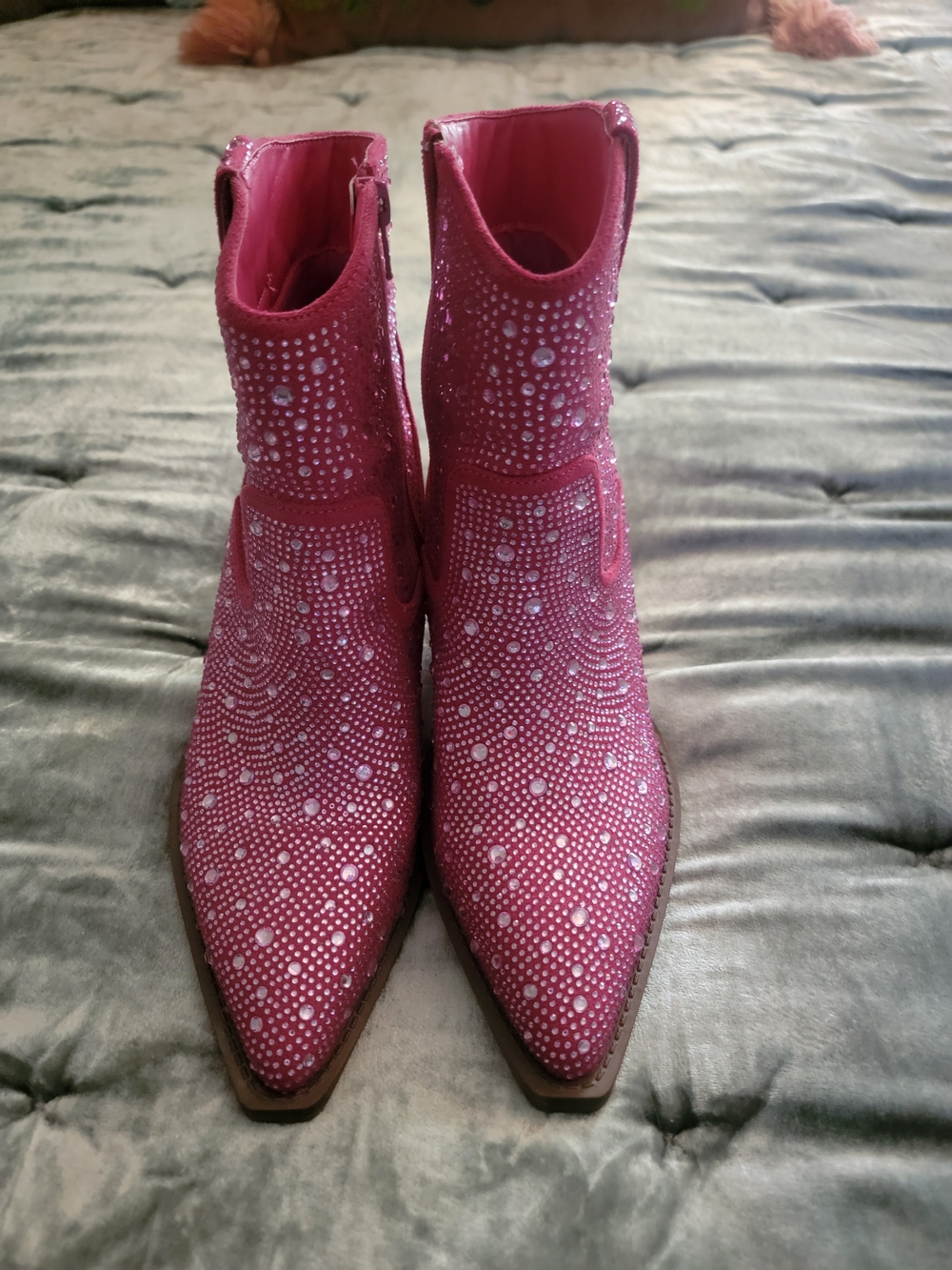 Very G Pink Rhinestone Ankle Boots
